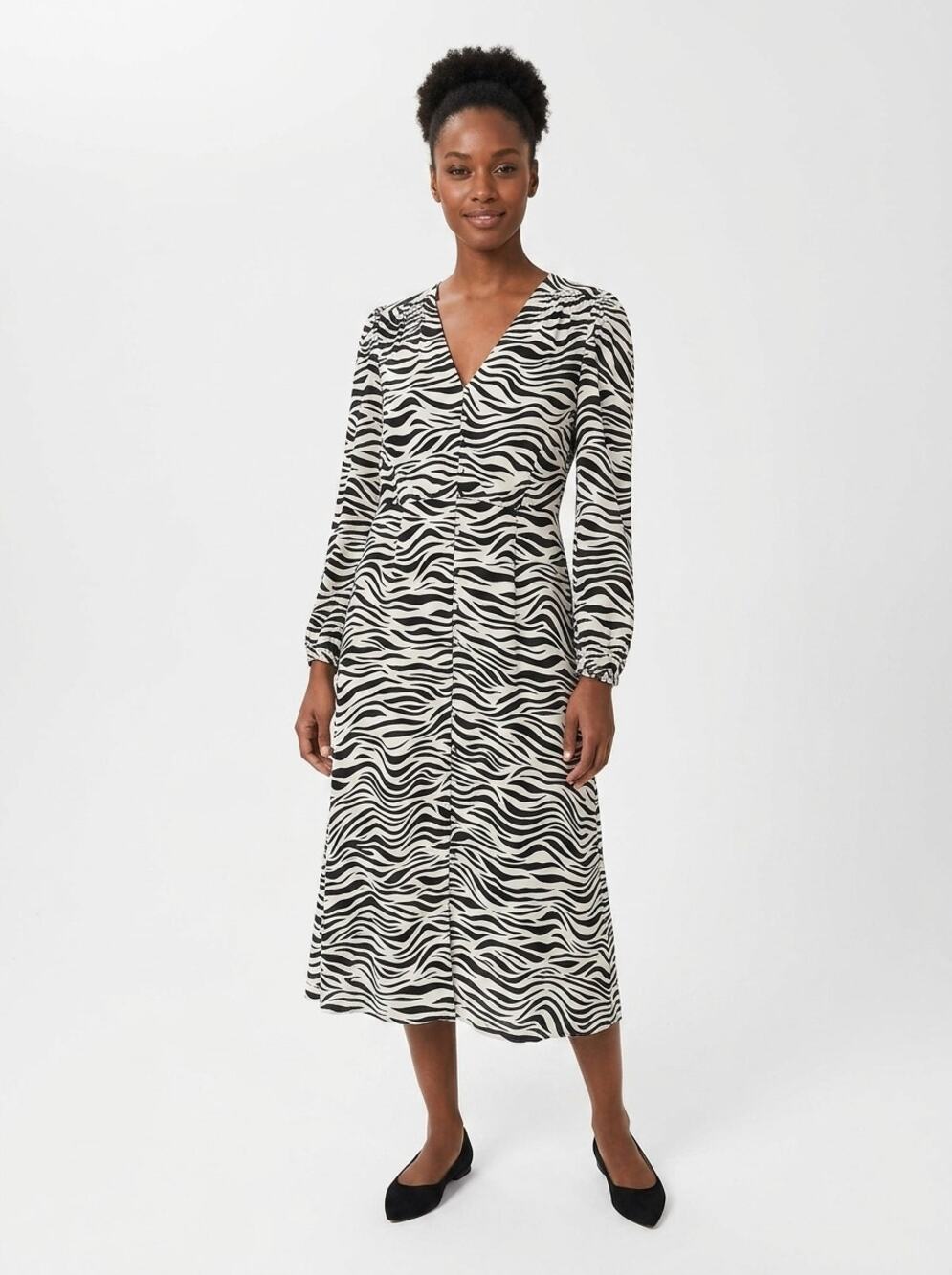 Hobbs London Black White Zebra Animal Print Midi Dress Women Size 4